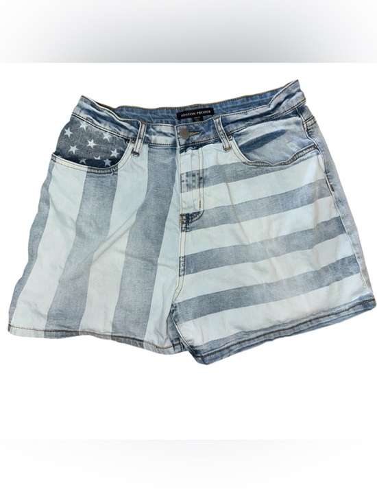 Boston Proper Pants - Boston Proper Light Blue & White American Flag Denim Shorts